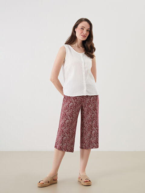 LCW Grace Beli Lastikli Çiçekli Kadın Kapri - S5ED77Z8-LQV