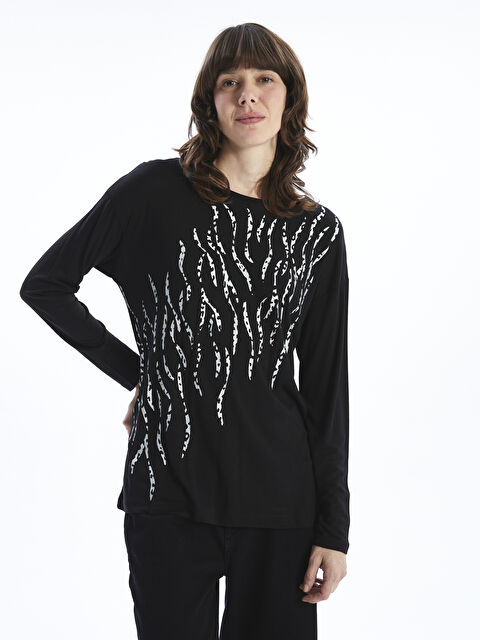 LCW ECO Crew Neck Patterned Women's Blouse - S5EE65Z8-CVL