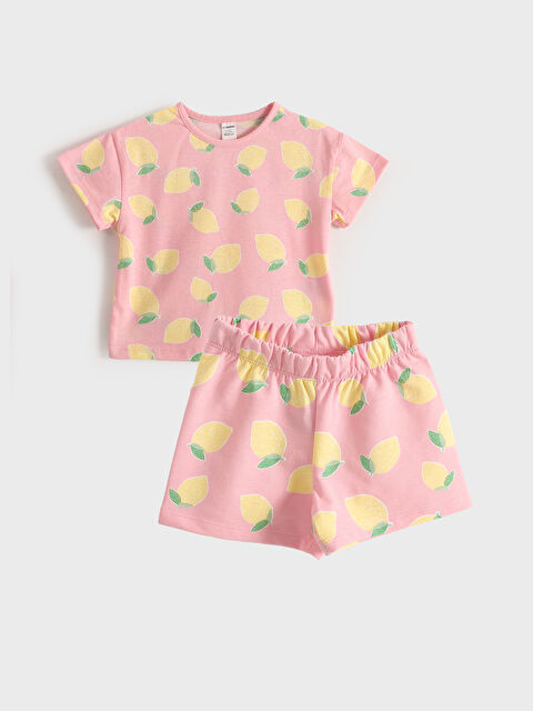 LCW baby Girls' Crew Neck Printed Short Sleeve Set - S5EE91Z1-LT4