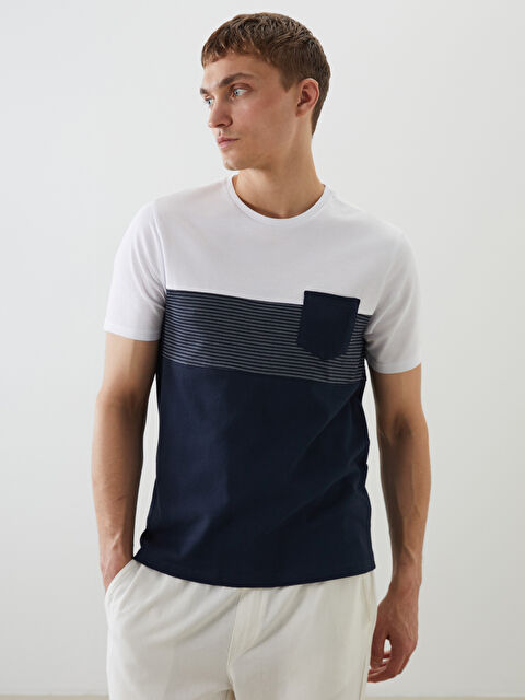 LCW Vision قميص رجال كم قصير كول مدور بلوك ديال الألوان قماش بيكة - S5EF61Z8-RFH