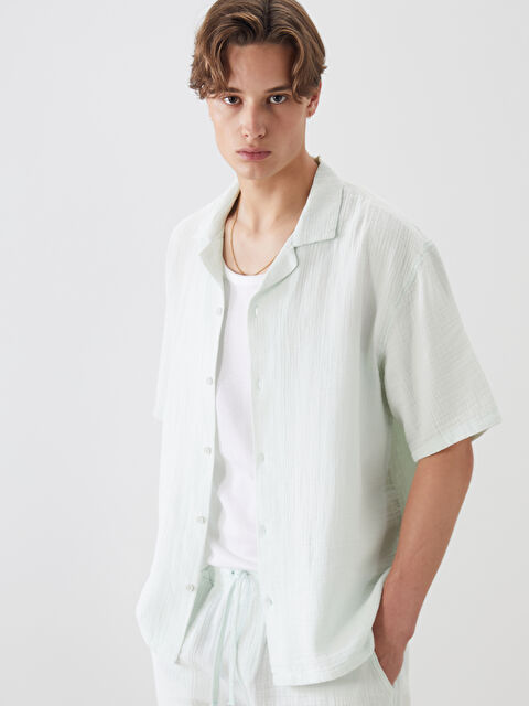 XSIDE Resort Yaka Kısa Kollu Müslin Erkek Gömlek - S5EF75Z8-FSV