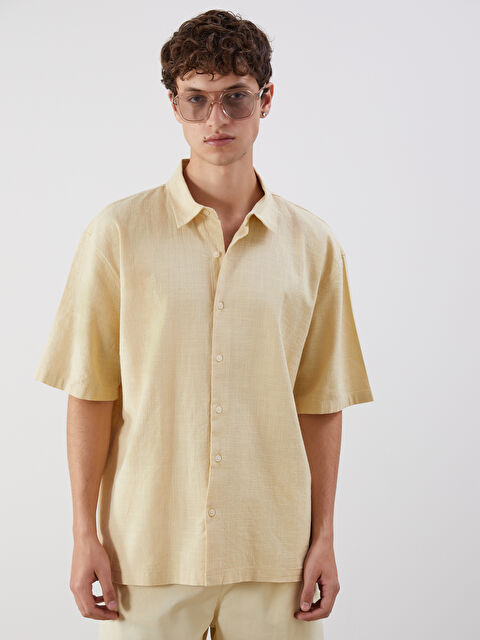 XSIDE Rahat Kalıp Kısa Kollu Keten Görünümlü Erkek Gömlek - S5EF76Z8-FYC