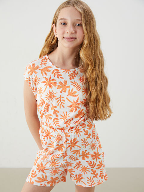 LCW Kids Bisiklet Yaka Çiçekli Kız Çocuk Tulum - S5EH89Z4-LRA