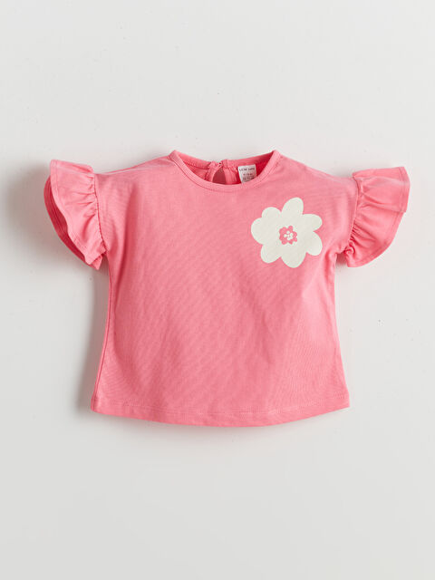 LCW baby Bisiklet Yaka Çiçekli Kız Bebek Tişört - S5EH92Z1-FJ0