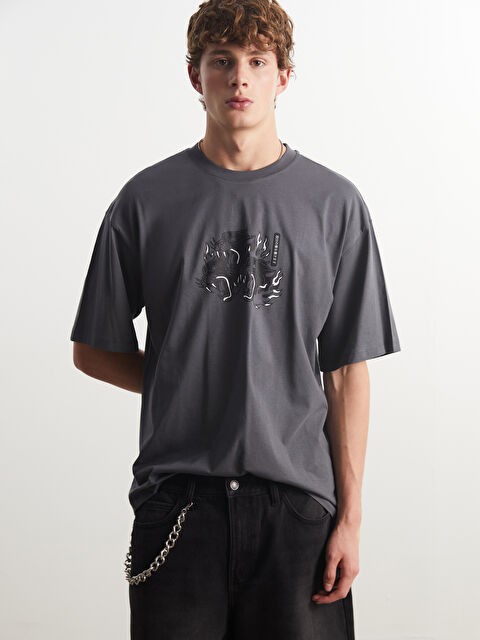 XSIDE Bisiklet Yaka Baskılı Penye Erkek Tişört - S5EI36Z8-YAN