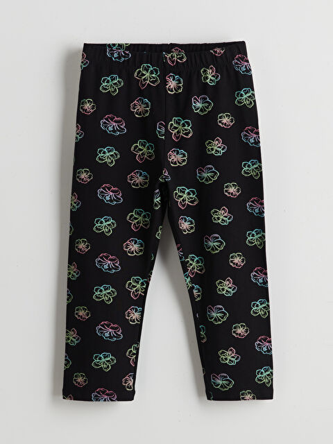 LCW Kids Beli Lastikli Çiçekli Kız Çocuk 3/4 Boy Tayt - S5EI59Z4-LQJ