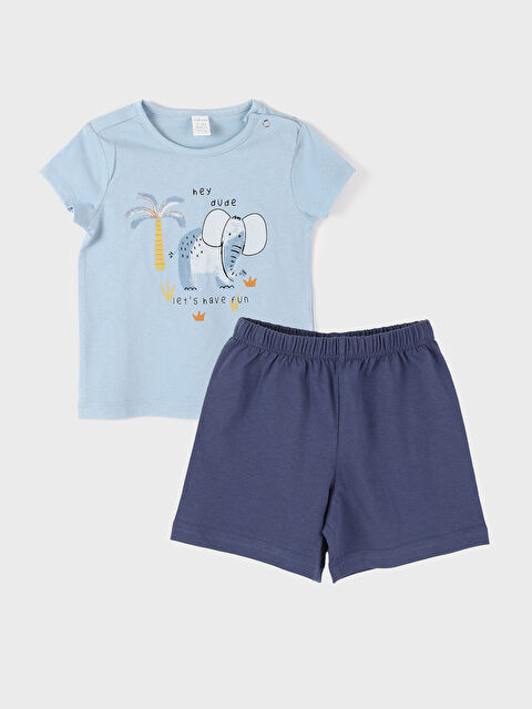 LCW baby طقم بيجاما قصير مطبوع برقبة دائرية للأولاد الصغار - S5EI93Z1-YMS