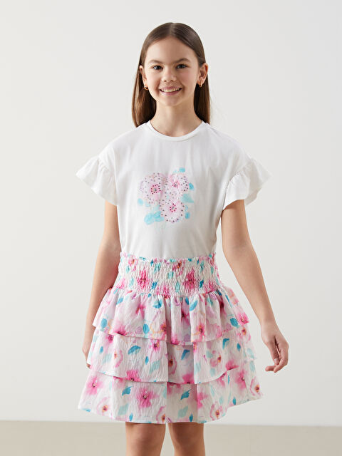 LCW Kids Bisiklet Yaka Taş Baskılı Kız Çocuk Tişört - S5EK26Z4-R9J