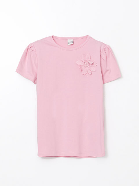 LCW Kids Bisiklet Yaka Çiçekli Kız Çocuk Tişört - S5EK28Z4-YU0
