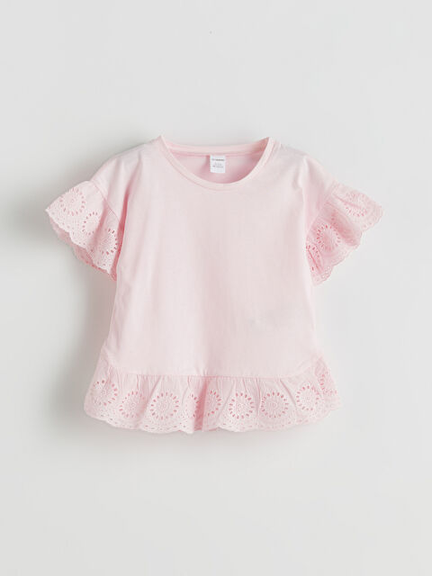 LCW Kids Bisiklet Yaka Güpürlü Penye Kız Çocuk Bluz - S5EL44Z1-FWW