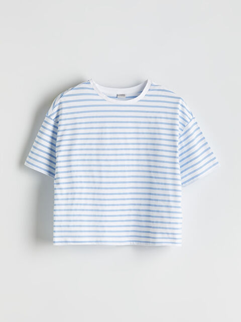 LCW Kids Bisiklet Yaka Çizgili Kız Çocuk Tişört - S5EL72Z4-LEN