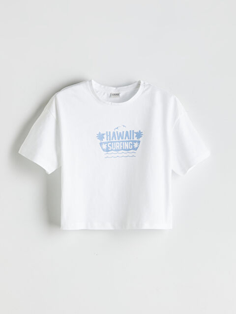 LCW Kids Bisiklet Yaka Hawaii Baskılı Kız Çocuk Tişört - S5EL73Z4-FFB