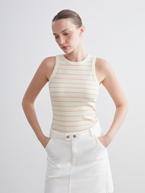 LCWAIKIKI Classic Bisiklet Yaka Çizgili Kadın Atlet - S5EM12Z8-LHF