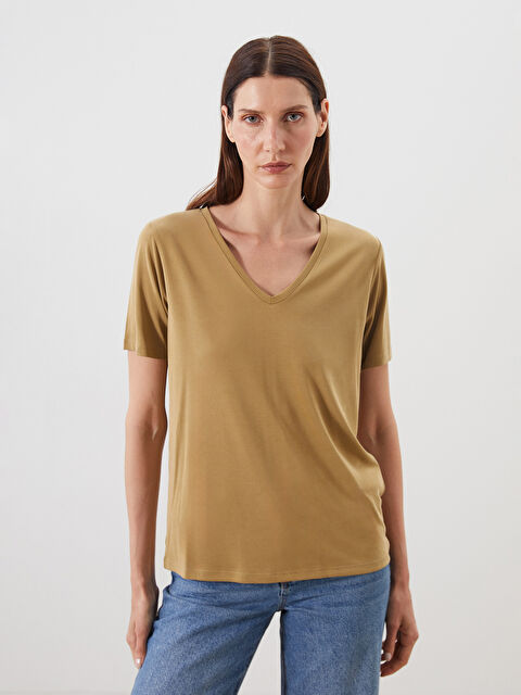 LCWAIKIKI Classic V Yaka Kadın Tişört - S5EM81Z8-GPD