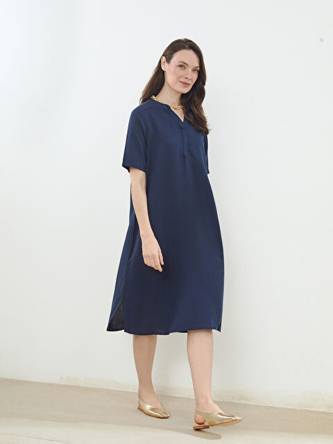 LCW Grace Kaçık Yaka Keten Karışımlı Elbise - S5EM99Z8-HFK