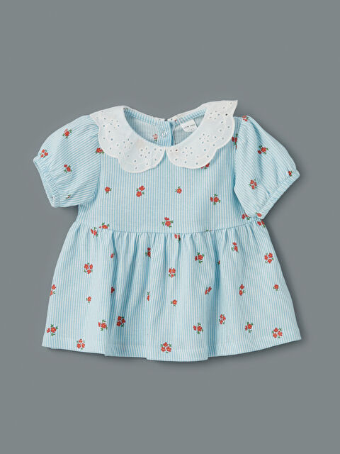 LCW baby Bebe Yaka Çiçek Desenli Kız Bebek Tişört - S5EN40Z1-LRA