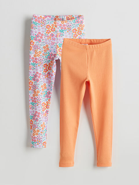 LCW Kids Elasticated Waist Printed Baby Girls Long Leggings 2 Pack - S5EN97Z1-LRA