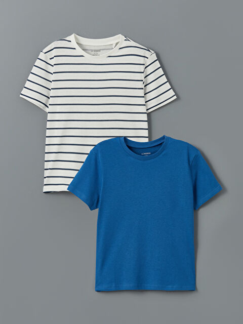 LCW Kids Bisiklet Yaka Çizgili Erkek Çocuk Tişört 2'li - S5EO36Z1-LFC