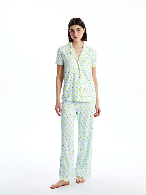 LCW DREAM Gömlek Yaka Baskılı Kadın Pijama Takımı - S5EP06Z8-LQK