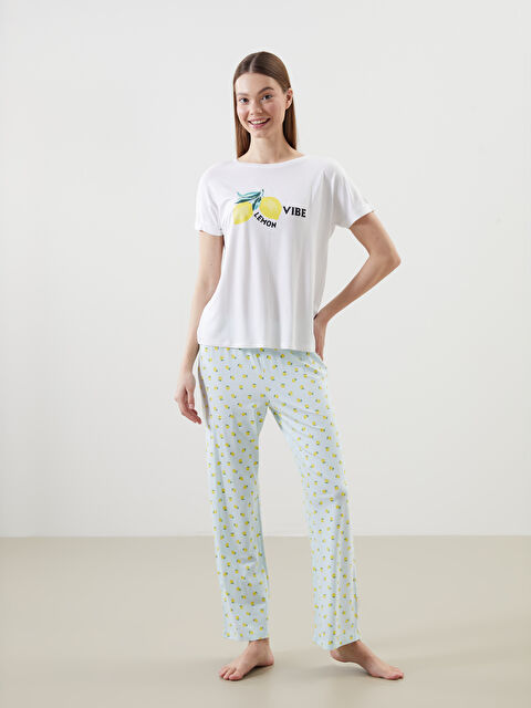 LCW DREAM Bisiklet Yaka Baskılı Kadın Pijama Takımı - S5EP13Z8-LQK