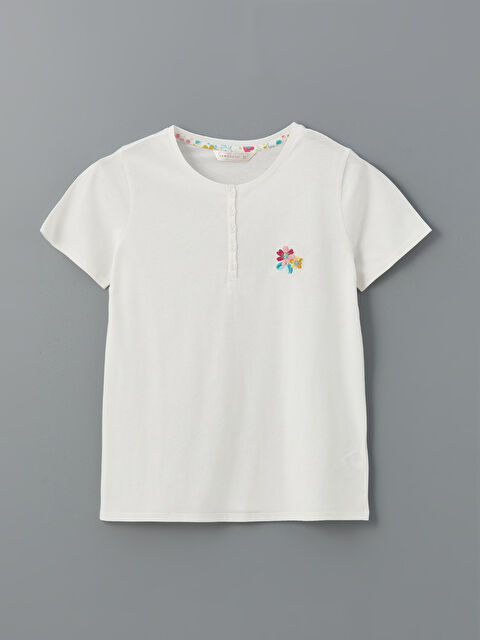 LCW DREAM Bisiklet Yaka Nakışlı Kadın Pijama Üstü