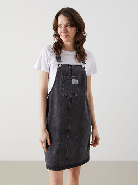 LCW Comfort Kare Yaka Baskılı Askılı Kadın Jean Salopet Elbise - S5EQ17Z8-326