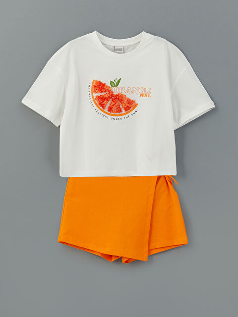 LCW Kids Bisiklet Yaka Kız Çocuk Tişört ve Şort Etek - S5EQ27Z4-R9J