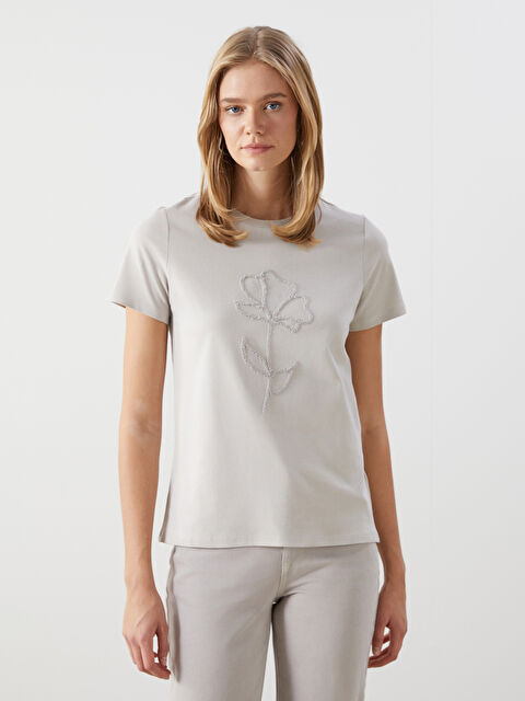 LCW Vision Bisiklet Yaka Baskılı Kadın Tişört - S5EQ30Z8-FKQ