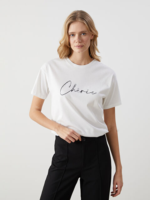 LCW Vision Bisiklet Yaka Taşlı Kadın Tişört - S5EQ34Z8-R9J