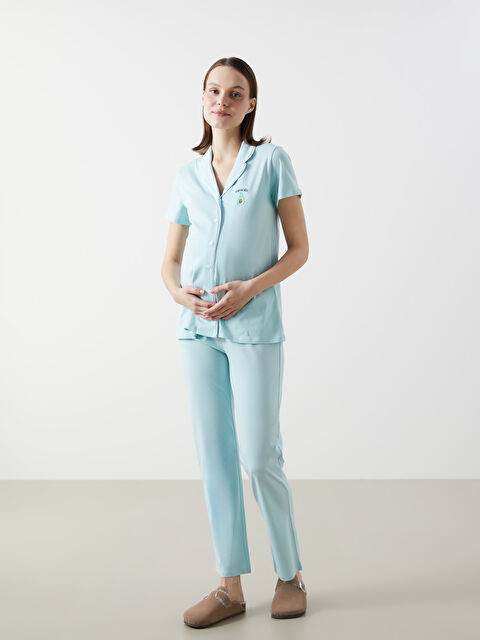 LCW DREAM Gömlek Yaka Nakışlı Hamile Pijama Takımı - S5EQ62Z8-FUZ