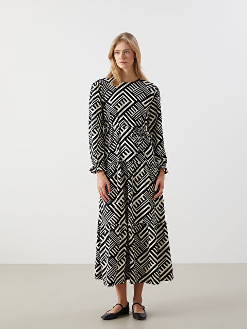 LCW Comfort Bisiklet Yaka Desenli Elbise - S5ER46Z8-LQJ