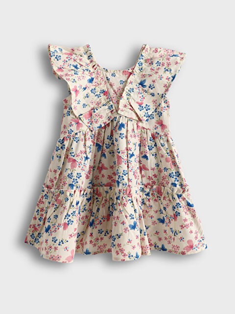 LCW Kids V Yaka Kısa Kollu Çiçekli Kız Bebek Elbise