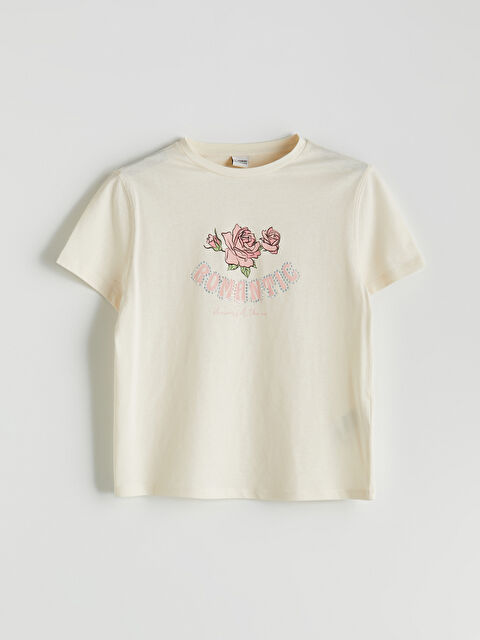 LCW Kids Crew Neck Stone Detailed Girls' T-Shirt - S5ES18Z4-FRC