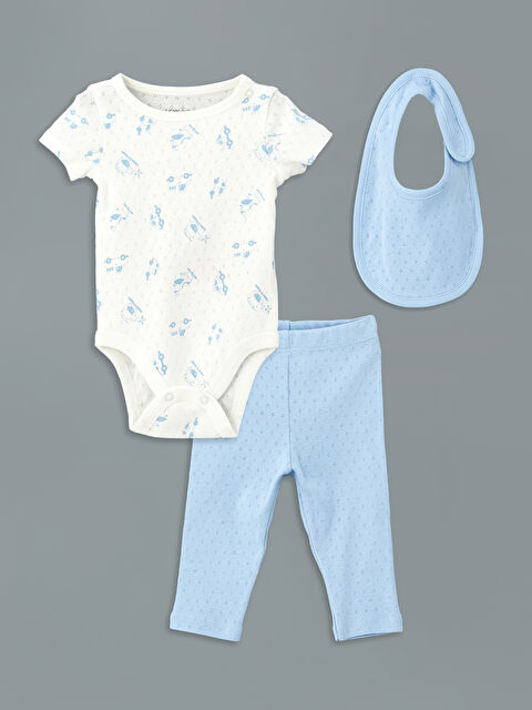LCW baby Erkek Bebek Tayt Çıtçıtlı Body ve Mama Önlüğü 3'lü - S5ES77Z1-LRA