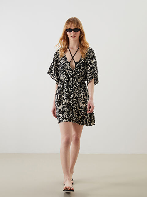 LCW DREAM V Neck Patterned Women's Beach Dress - S5ES83Z8-LQJ