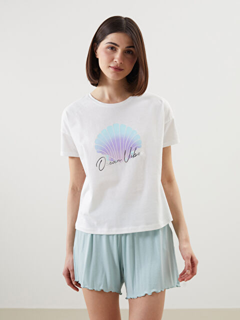 LCW DREAM Bisiklet Yaka Baskılı Kadın Pijama Üstü - S5ES92Z8-FDU