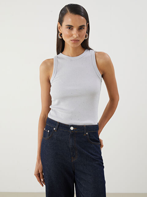 LCWAIKIKI Classic Bisiklet Yaka Taşlı Kadın Atlet - S5EU60Z8-JSB