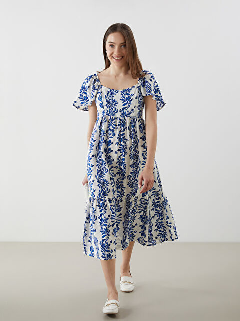 LCW Comfort Платье с U-образным вырезом, цветочным принтом и приталенной талией - S5EV61Z8-LSJ