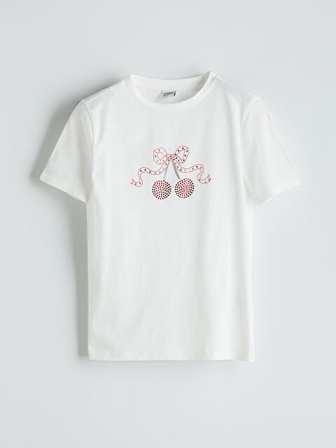 LCW Kids Crew Neck Stone Detailed Girls' T-Shirt - S5EV63Z4-FDU