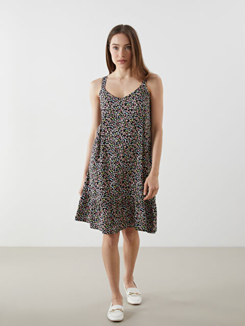 LCW Comfort Сукня Міді Квіткова на Бретельках з Вирізом «Сердечко»