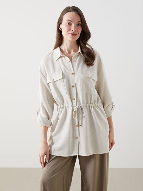 LCW Grace Keten Karışımlı Kadın Gömlek Ceket - S5EV96Z8-R62