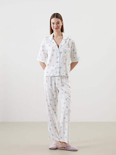 LCW DREAM Gömlek Yaka Baskılı Kadın Pijama Takımı - S5EY02Z8-LRA