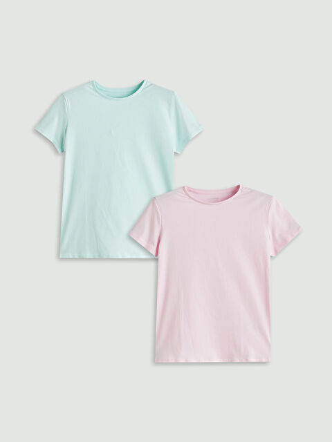 LCW Kids Bisiklet Yaka Kız Çocuk Tişört 2'li - S5FA69Z4-JH4