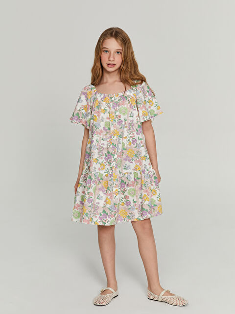 LCW Kids Kare Yaka Çiçekli Kız Çocuk Elbise - S5FB51Z4-LRA