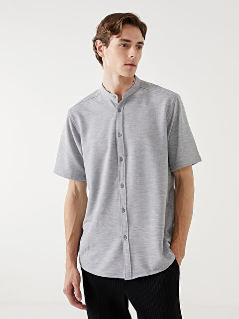 LCW Vision Regular Fit Kısa Kollu Armürlü Erkek Dokulu Gömlek