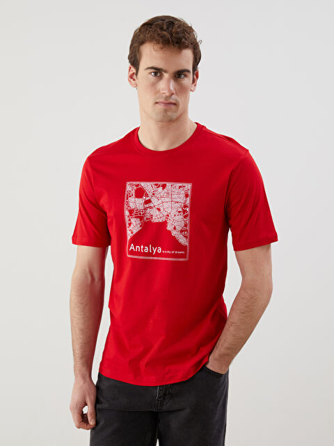 LCWAIKIKI Classic Bisiklet Yaka Antalya Baskılı Penye Erkek Tişört - S5FC10Z8-HJY