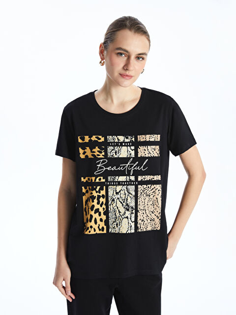 LCW ECO تي شيرت نسائي بطبعة بكول مدور - S5FC35Z8-CVL