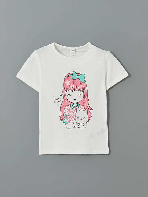 LCW Kids Bisiklet Yaka Baskılı Kız Çocuk Tişört