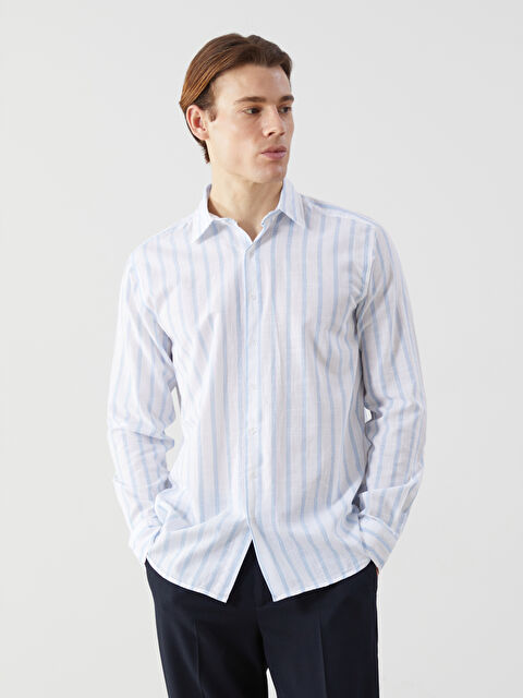 SOUTHBLUE Slim Fit Uzun Kollu Çizgili Poplin Erkek Gömlek - S5FD73Z8-LEN