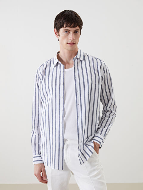 SOUTHBLUE Slim Fit Uzun Kollu Çizgili Poplin Erkek Gömlek - S5FD73Z8-LGB